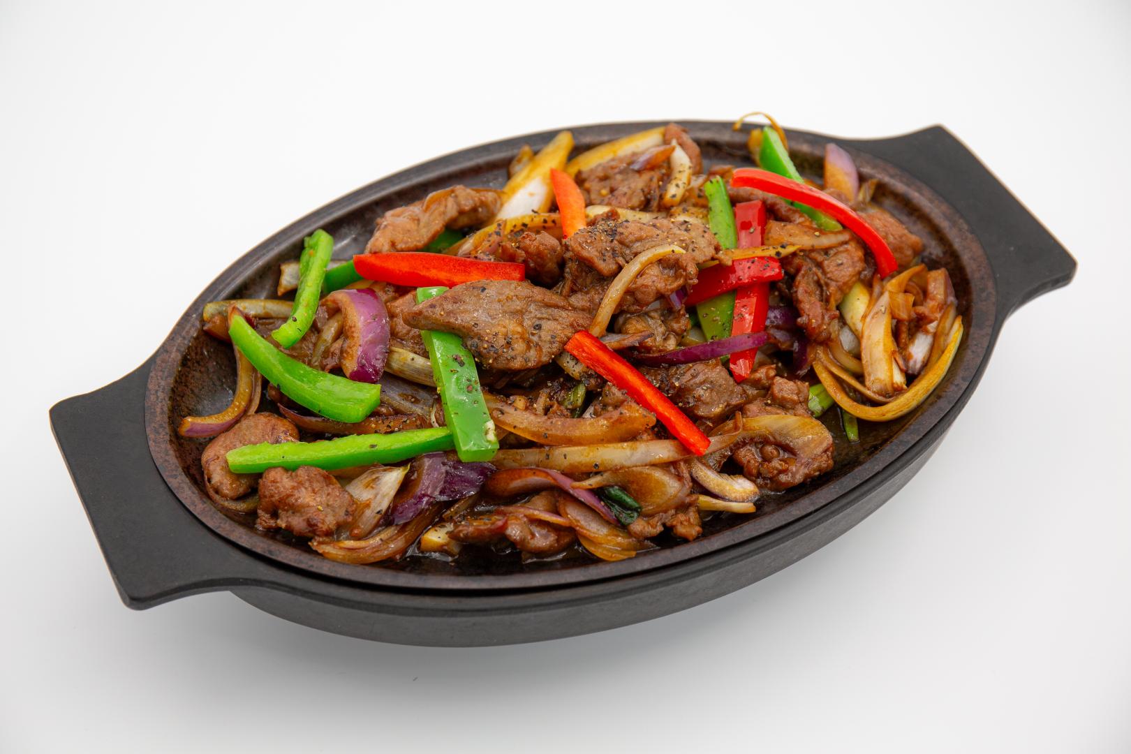 sizzling beef in black pepper sauce